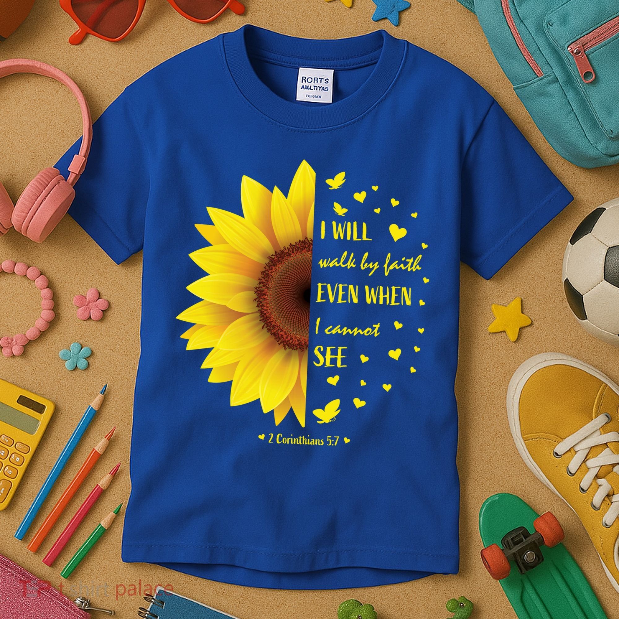 Walk By Faith Not By Sight Christian Religious Sunflower Gift Kids T-Shirt