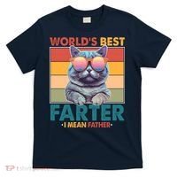 Worlds Best Farter I Mean Father Funny Retro Cat T-Shirt thumb 0