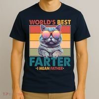 Worlds Best Farter I Mean Father Funny Retro Cat T-Shirt thumb 3