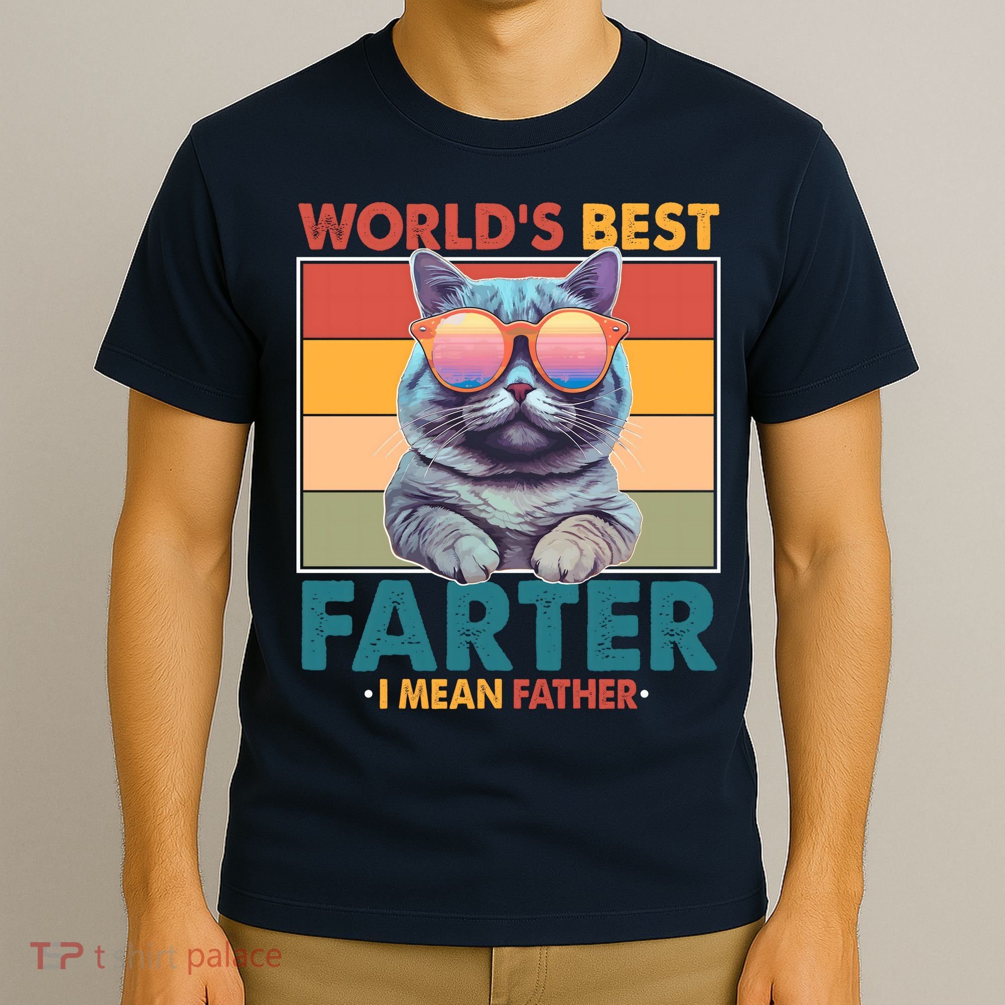 Worlds Best Farter I Mean Father Funny Retro Cat T-Shirt