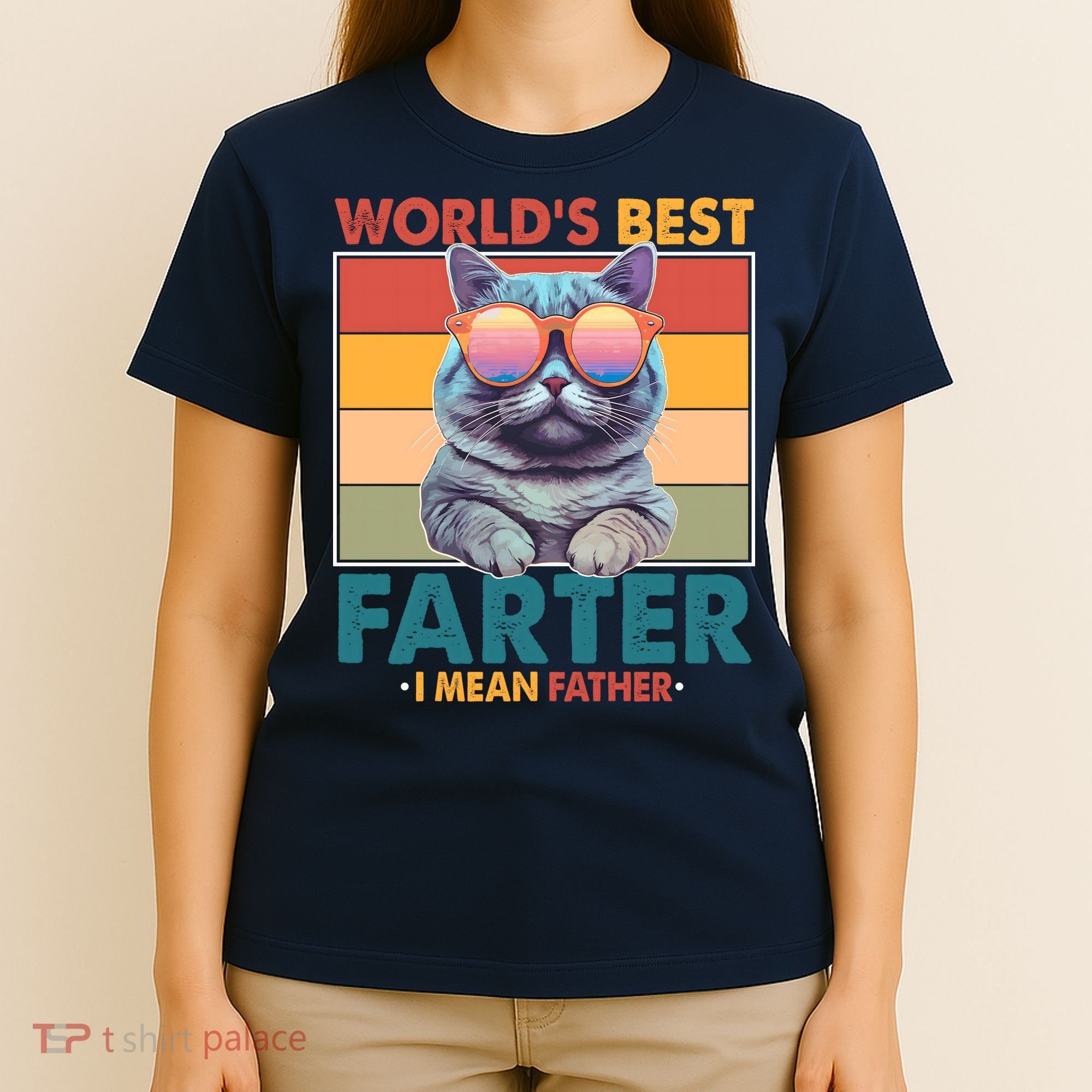 Worlds Best Farter I Mean Father Funny Retro Cat T-Shirt