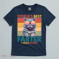 Worlds Best Farter I Mean Father Funny Retro Cat T-Shirt thumb 5