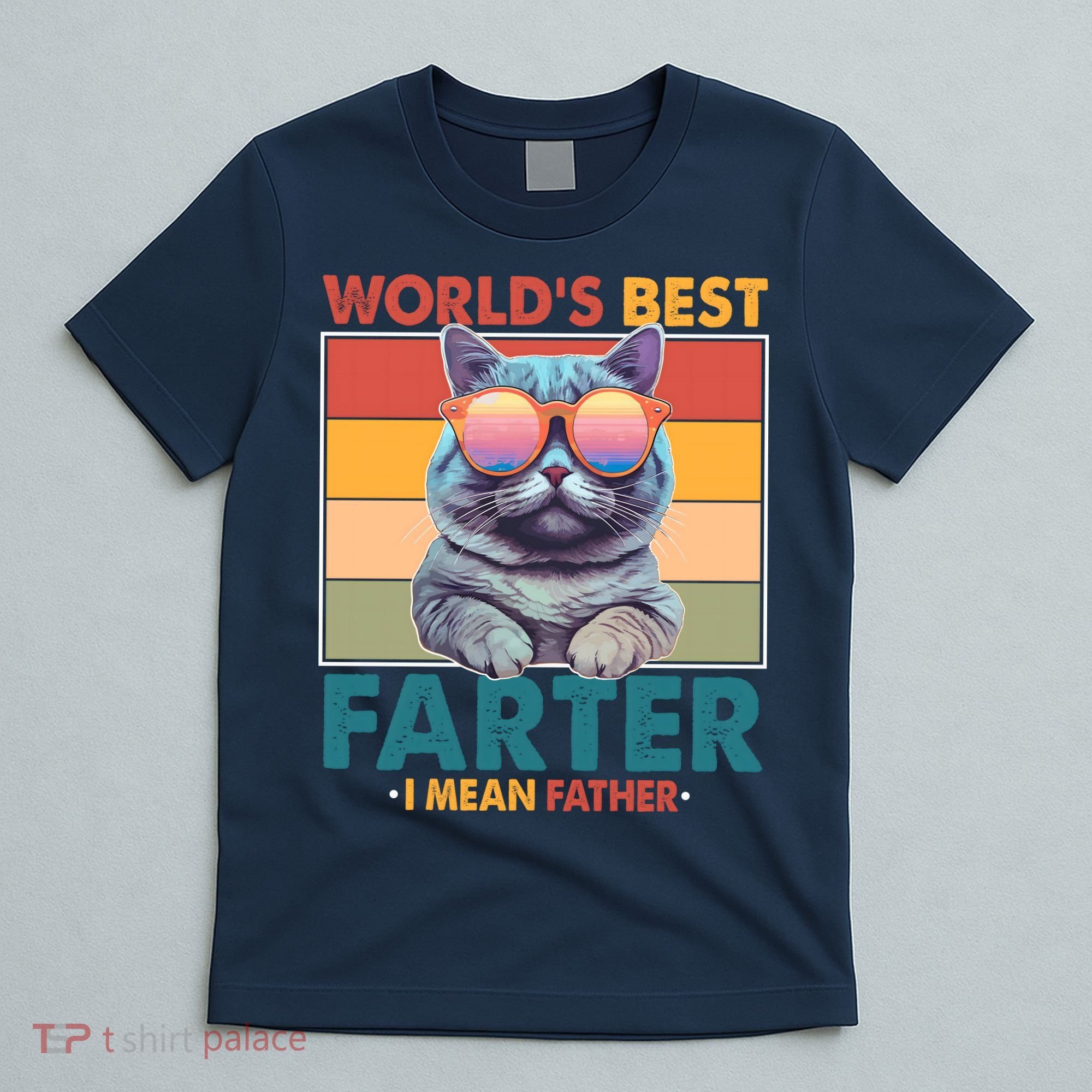 Worlds Best Farter I Mean Father Funny Retro Cat T-Shirt
