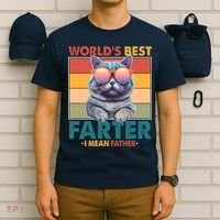 Worlds Best Farter I Mean Father Funny Retro Cat T-Shirt thumb 6