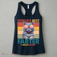 Worlds Best Farter I Mean Father Funny Retro Cat Women's Tank Top thumb 3