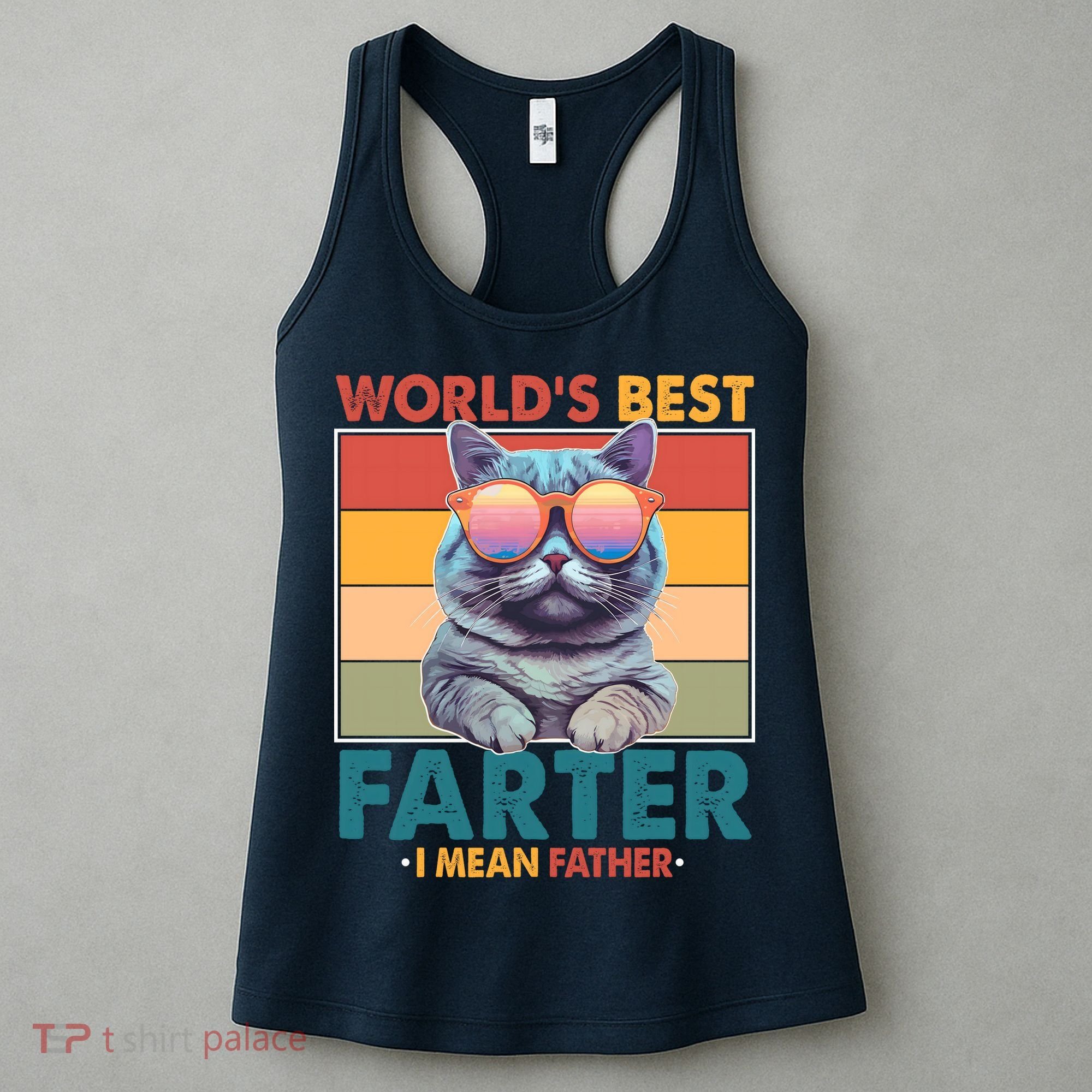 Worlds Best Farter I Mean Father Funny Retro Cat Women's Tank Top