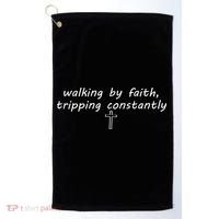 Walking By Faith Tripping Constantly Cross Funny Christian Golf Towel thumb 0