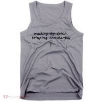 Walking By Faith Tripping Constantly Cross Funny Christian Tank Top thumb 0