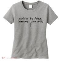 Walking By Faith Tripping Constantly Cross Funny Christian Women's T-Shirt thumb 0