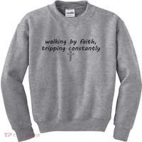 Walking By Faith Tripping Constantly Cross Funny Christian Kids Sweatshirt thumb 0