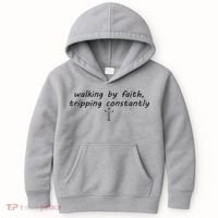 Walking By Faith Tripping Constantly Cross Funny Christian Kids Hoodie thumb 0