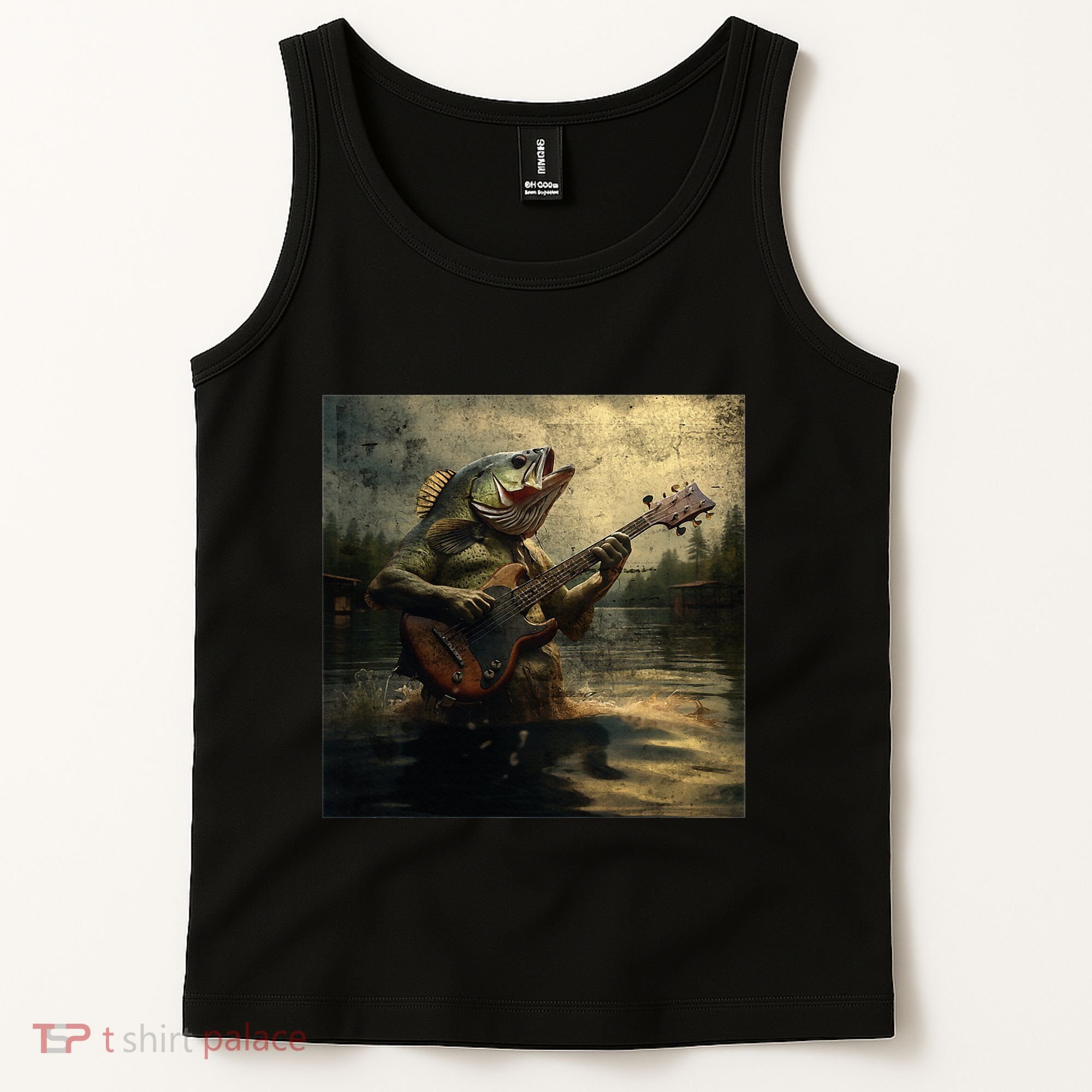 Weird Bass Fish Playing Bass Guitar Funny Cursed Meme Tank Top