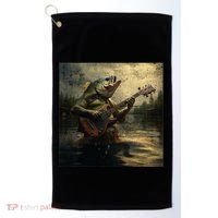 Weird Bass Fish Playing Bass Guitar Funny Cursed Meme Golf Towel thumb 0