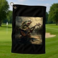 Weird Bass Fish Playing Bass Guitar Funny Cursed Meme Golf Towel thumb 1