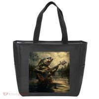 Weird Bass Fish Playing Bass Guitar Funny Cursed Meme Tote Bag thumb 0