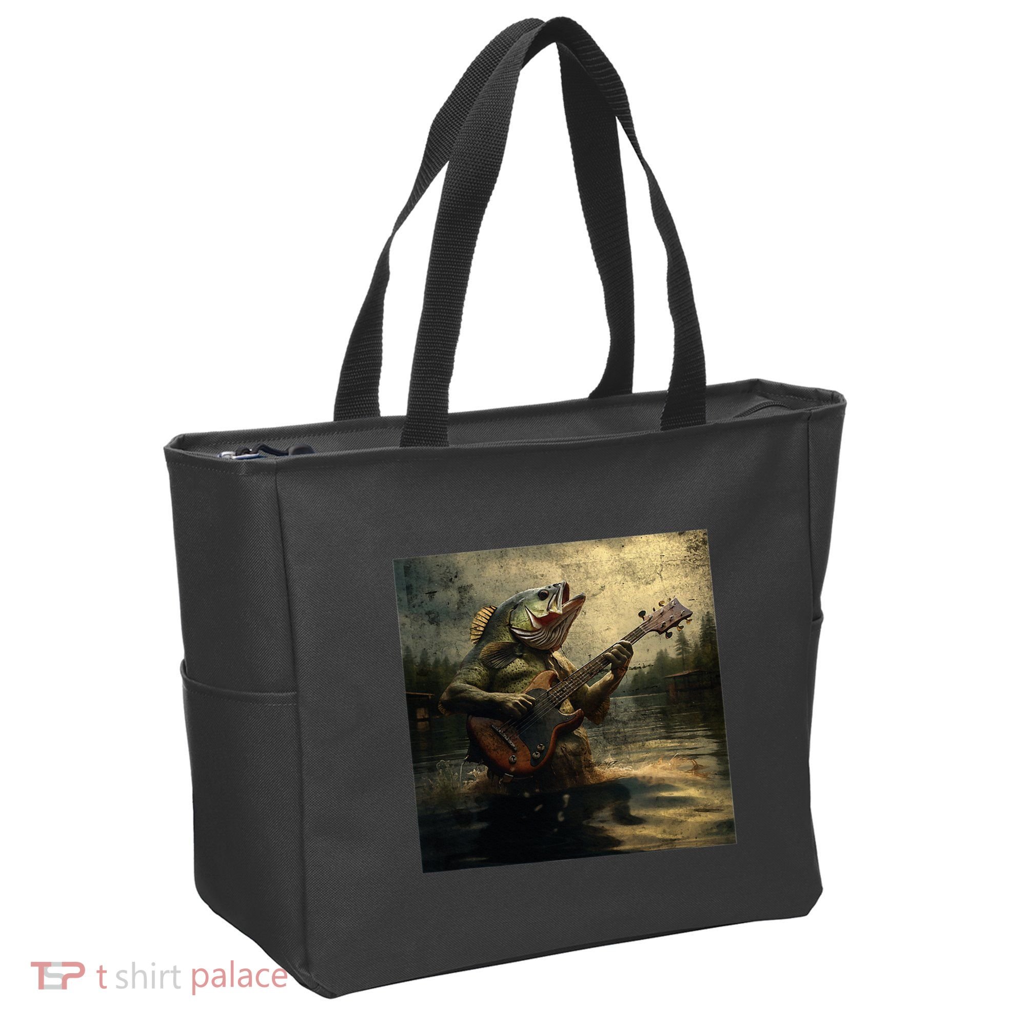 Weird Bass Fish Playing Bass Guitar Funny Cursed Meme Tote Bag