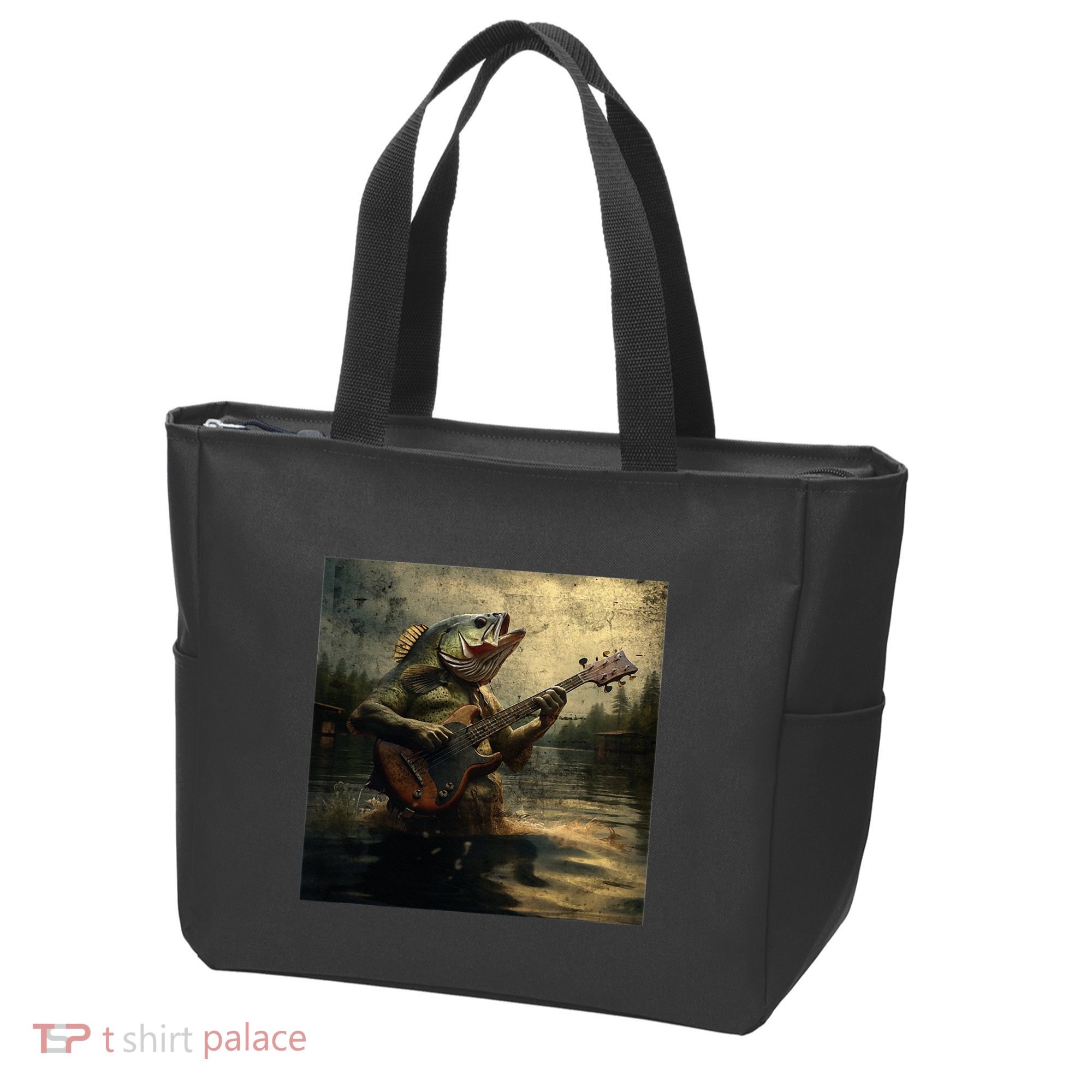Weird Bass Fish Playing Bass Guitar Funny Cursed Meme Tote Bag