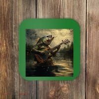 Weird Bass Fish Playing Bass Guitar Funny Cursed Meme Coaster thumb 0