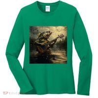 Weird Bass Fish Playing Bass Guitar Funny Cursed Meme Women's Long Sleeve Shirt thumb 0