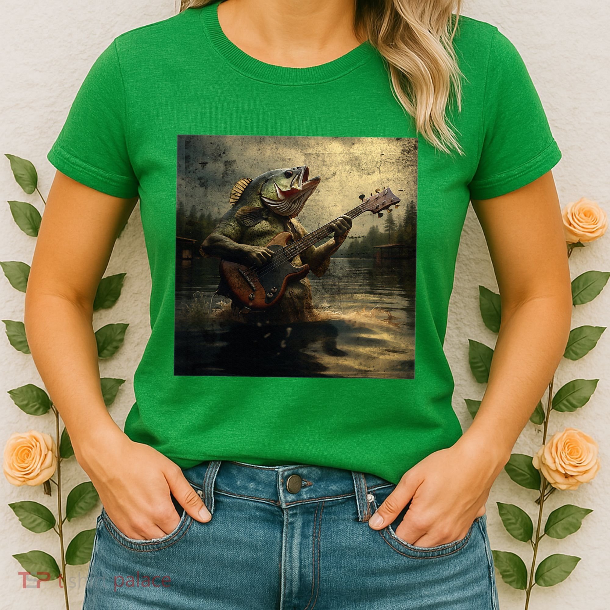 Weird Bass Fish Playing Bass Guitar Funny Cursed Meme Women's T-Shirt