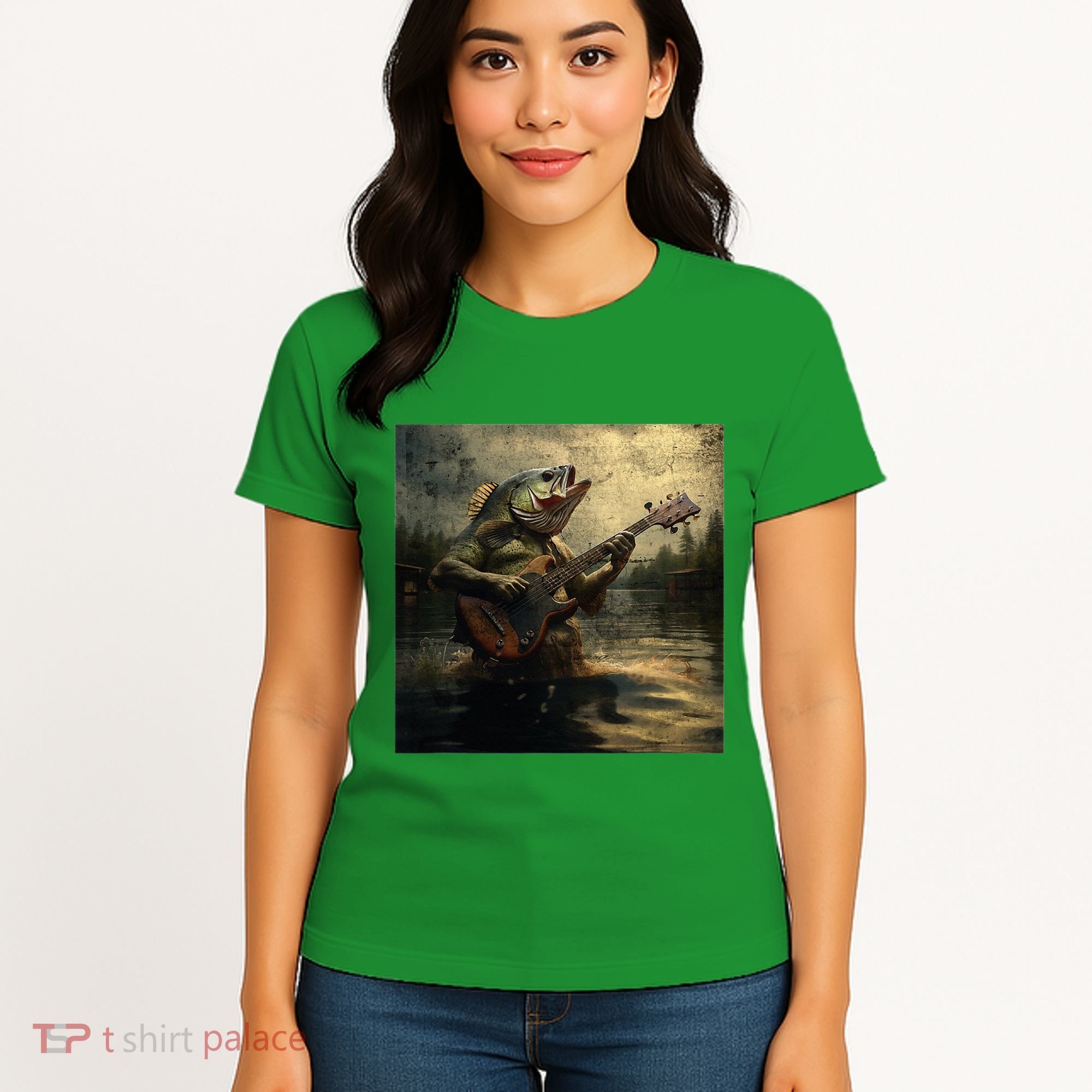 Weird Bass Fish Playing Bass Guitar Funny Cursed Meme Women's T-Shirt