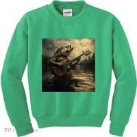 Weird Bass Fish Playing Bass Guitar Funny Cursed Meme Kids Sweatshirt thumb 0