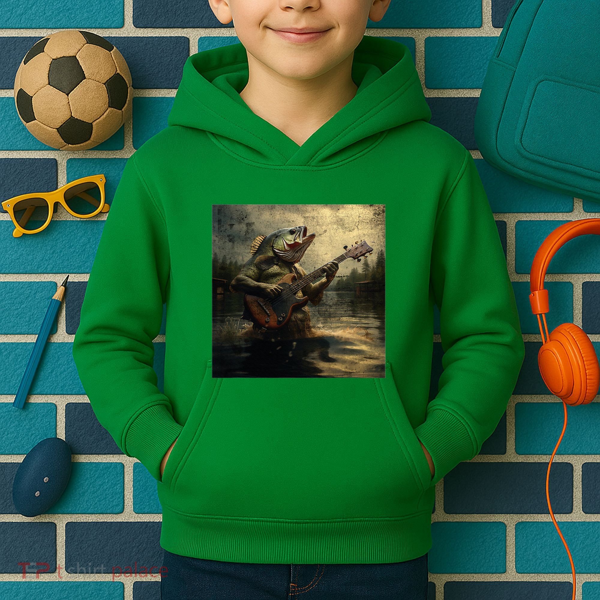 Weird Bass Fish Playing Bass Guitar Funny Cursed Meme Kids Hoodie