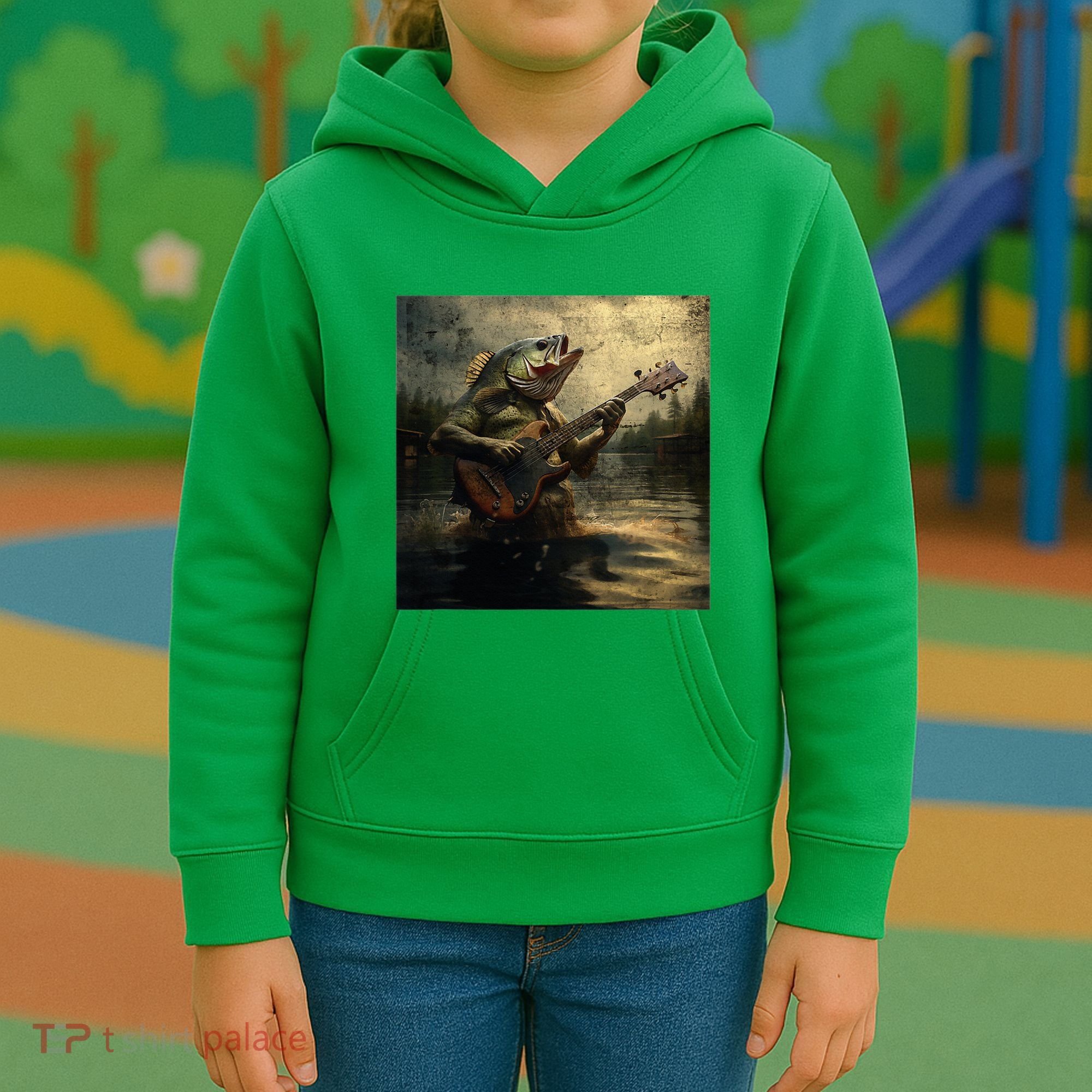 Weird Bass Fish Playing Bass Guitar Funny Cursed Meme Kids Hoodie