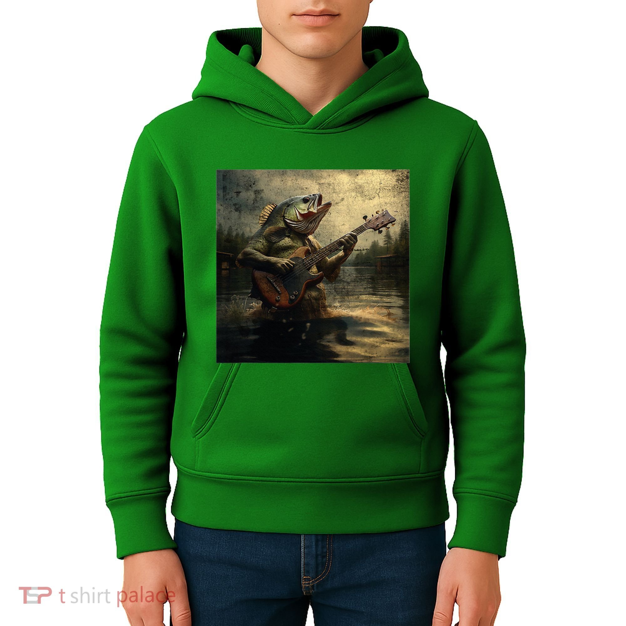 Weird Bass Fish Playing Bass Guitar Funny Cursed Meme Kids Hoodie