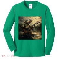Weird Bass Fish Playing Bass Guitar Funny Cursed Meme Kids Long Sleeve Shirt thumb 0