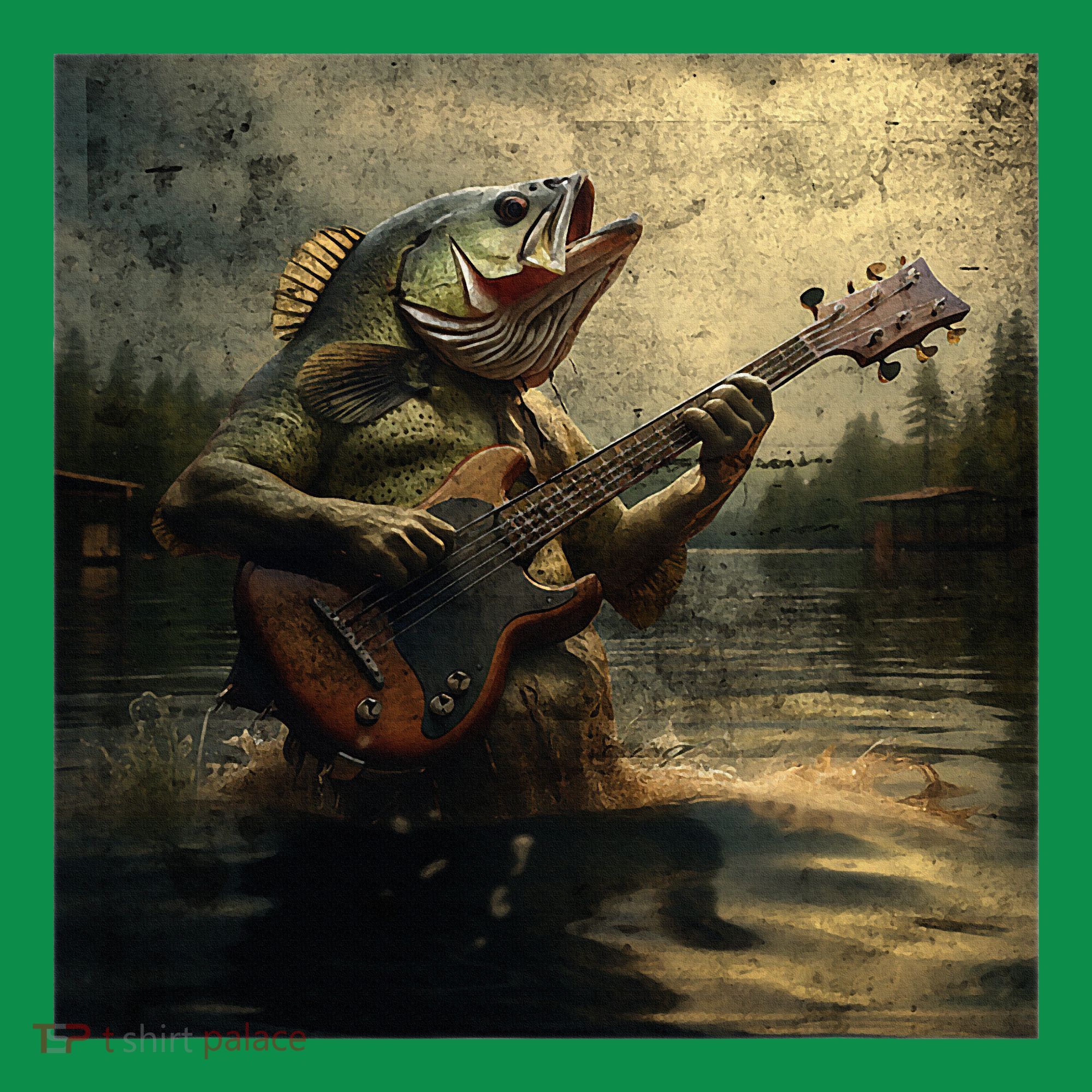 Weird Bass Fish Playing Bass Guitar Funny Cursed Meme Kids Long Sleeve Shirt