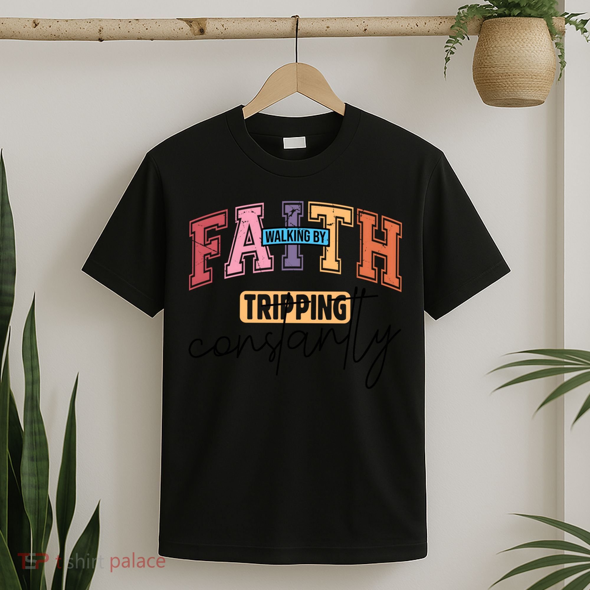 Walking By Faith Tripping Constantly Vintage Retro T-Shirt