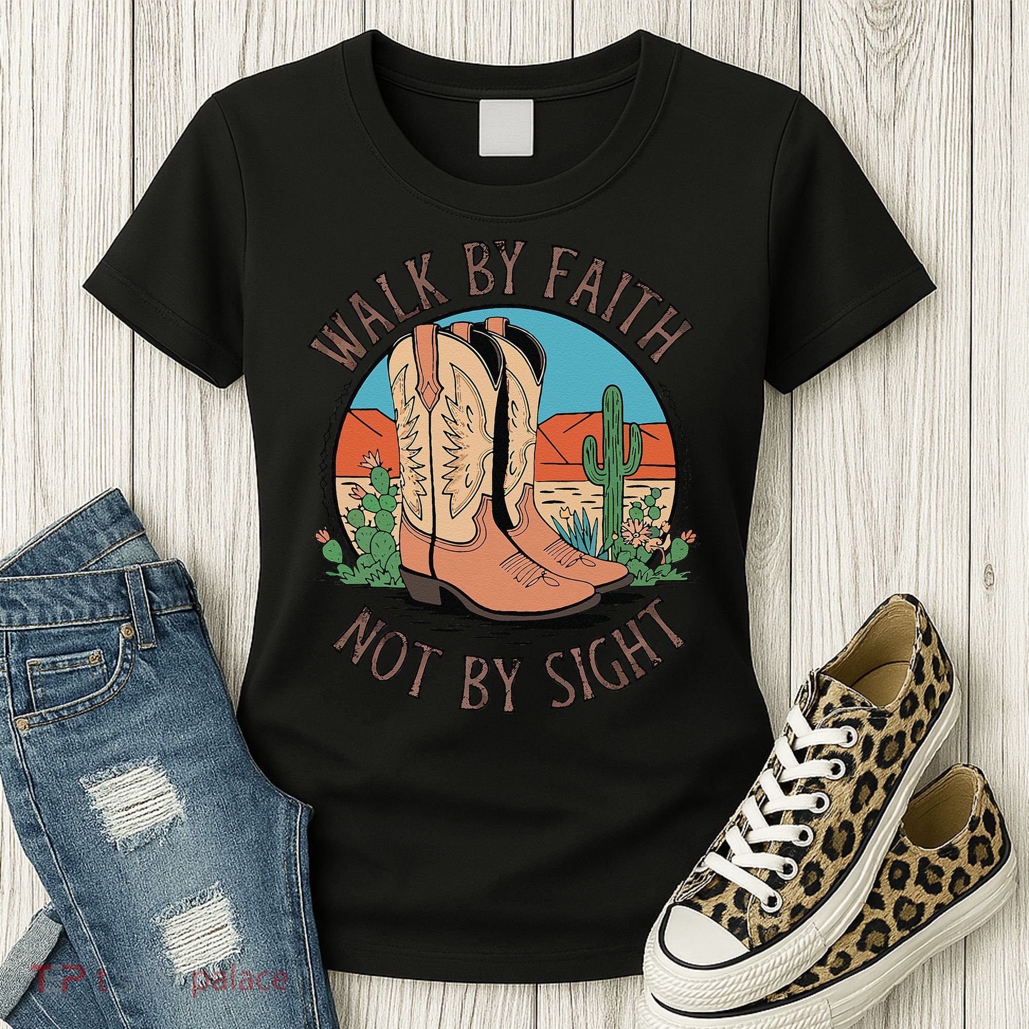Walk By Faith Not By Sight Western Boots Women's T-Shirt