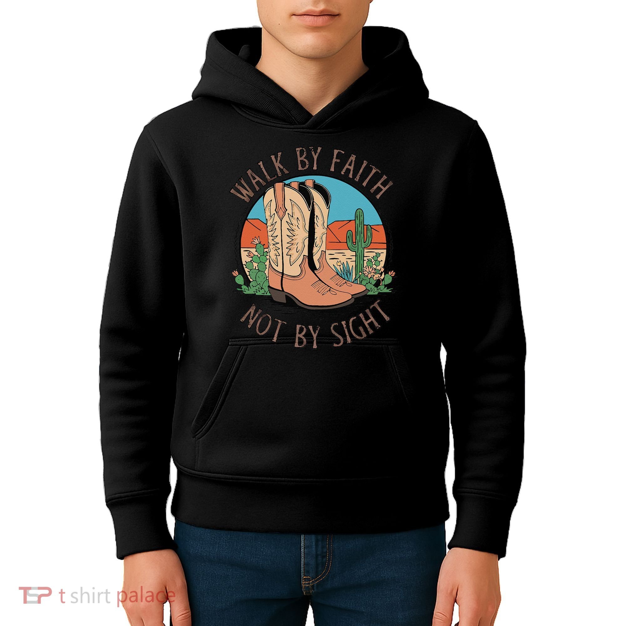 Walk By Faith Not By Sight Western Boots Kids Hoodie