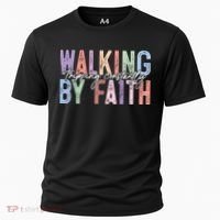 Walking By Faith Tripping Constantly Retro Funny Christian Slogan Cooling Performance Crew T-Shirt thumb 0