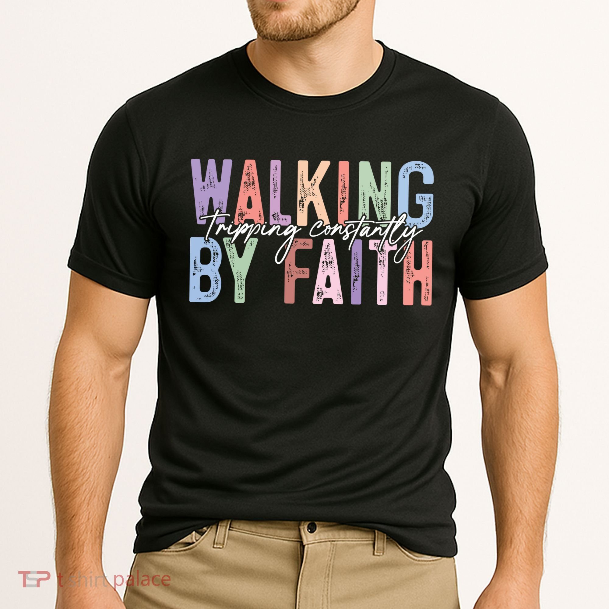 Walking By Faith Tripping Constantly Retro Funny Christian Slogan Cooling Performance Crew T-Shirt