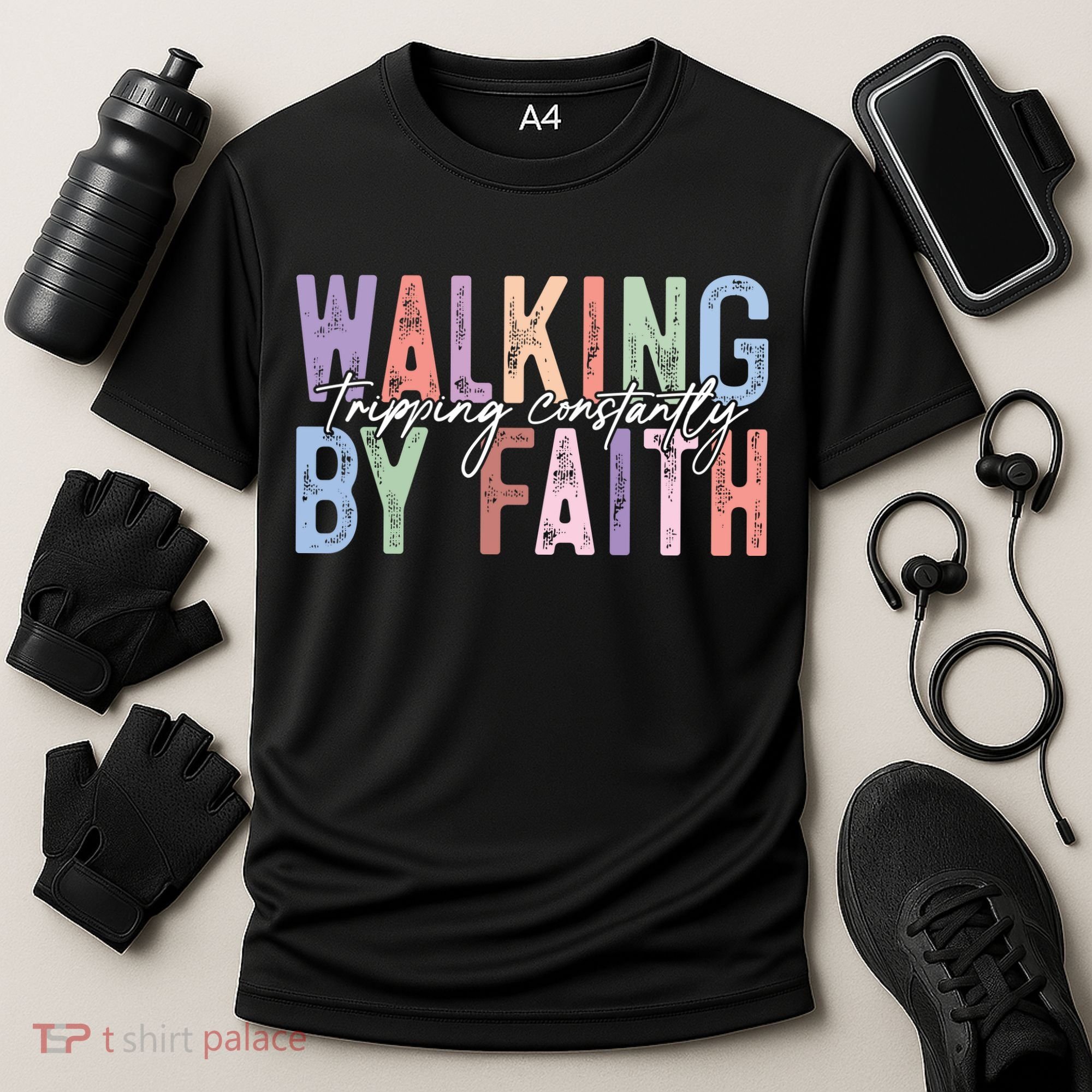 Walking By Faith Tripping Constantly Retro Funny Christian Slogan Cooling Performance Crew T-Shirt