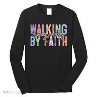 Walking By Faith Tripping Constantly Retro Funny Christian Slogan Long Sleeve Shirt thumb 0
