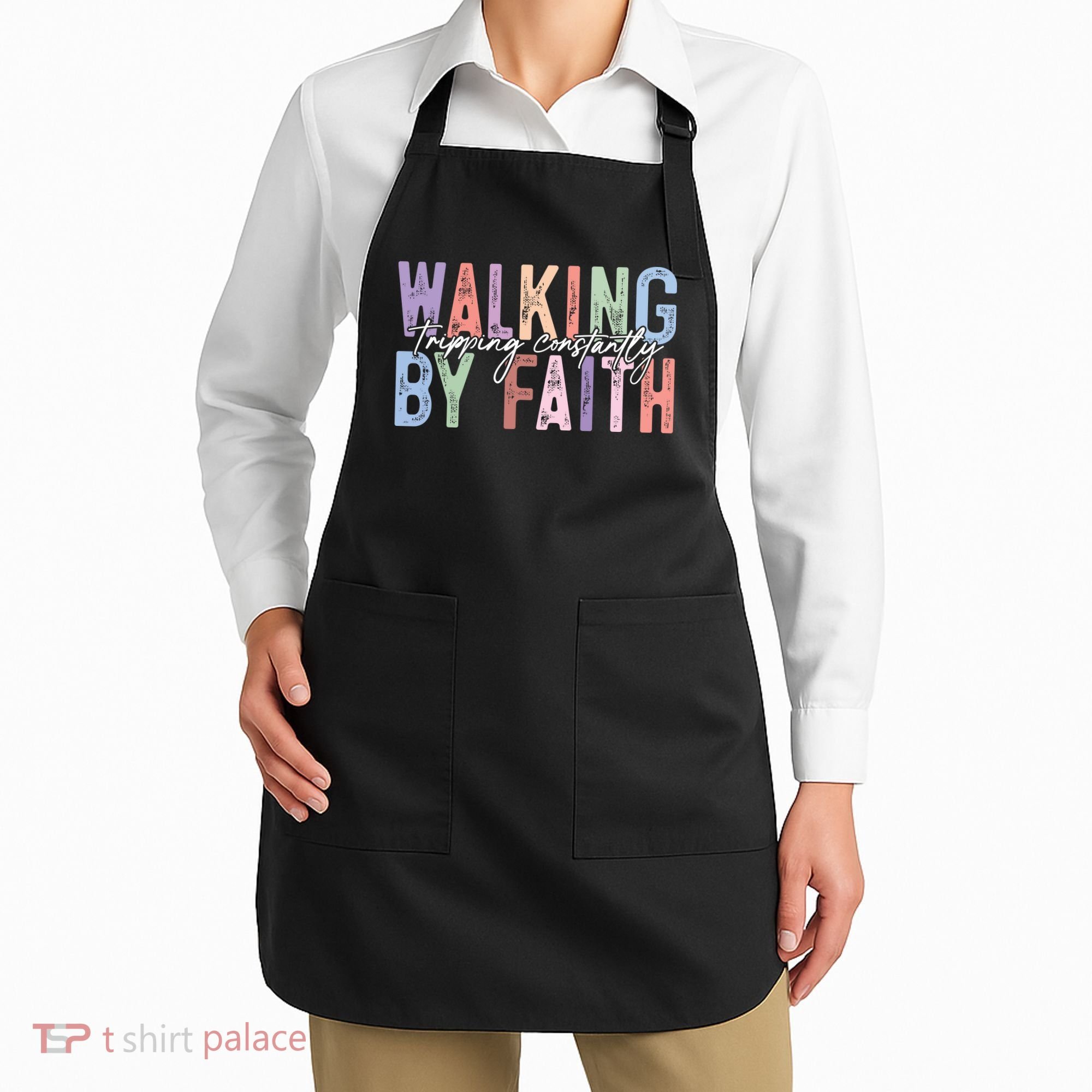 Walking By Faith Tripping Constantly Retro Funny Christian Slogan Apron