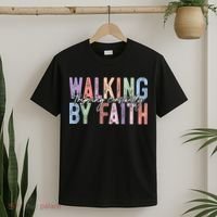 Walking By Faith Tripping Constantly Retro Funny Christian Slogan T-Shirt thumb 2