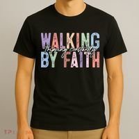 Walking By Faith Tripping Constantly Retro Funny Christian Slogan T-Shirt thumb 3