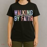 Walking By Faith Tripping Constantly Retro Funny Christian Slogan T-Shirt thumb 4