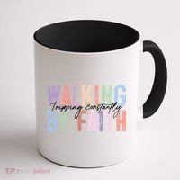 Walking By Faith Tripping Constantly Retro Funny Christian Slogan Coffee Mug thumb 1