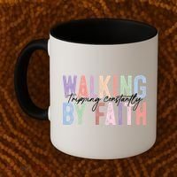 Walking By Faith Tripping Constantly Retro Funny Christian Slogan Coffee Mug thumb 2