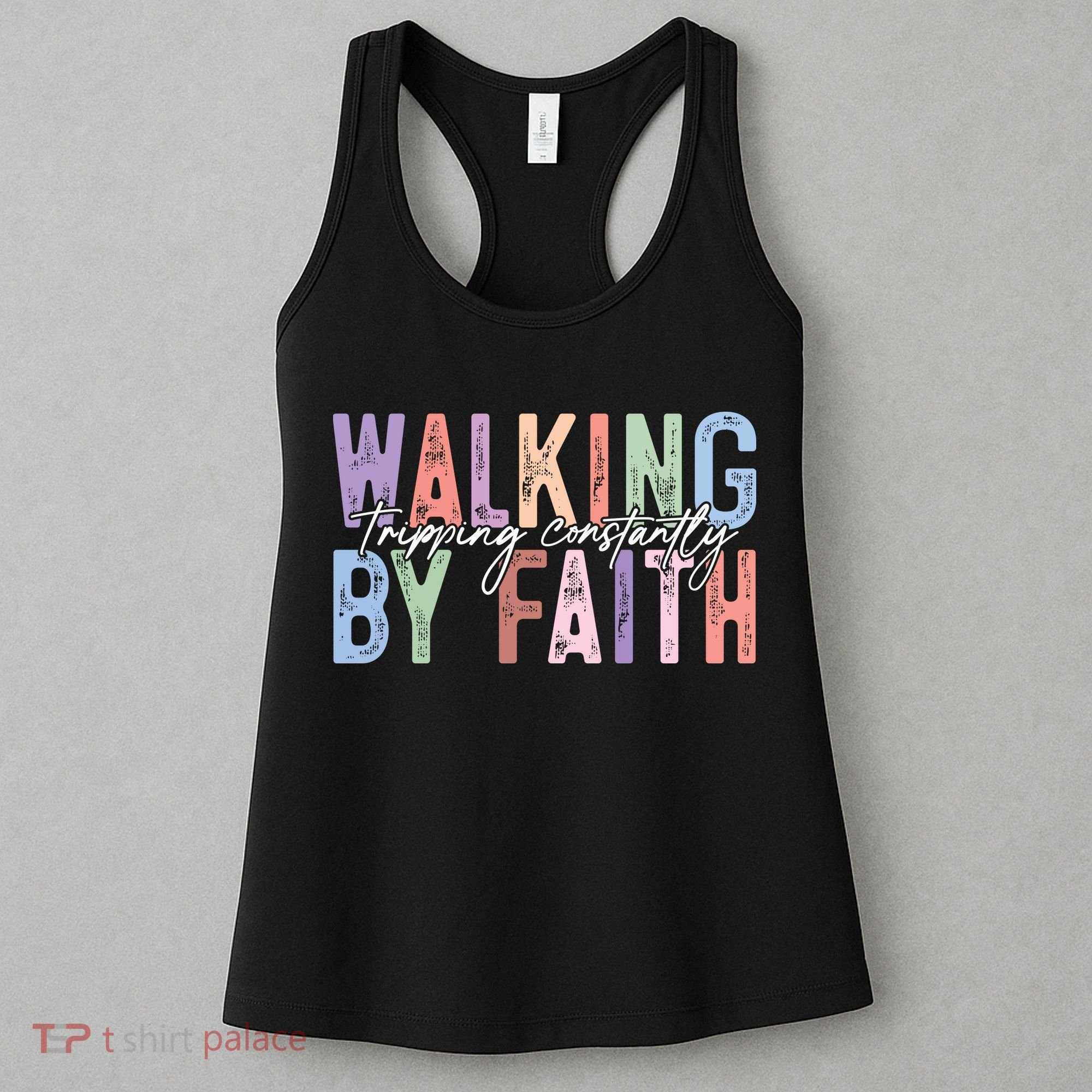 Walking By Faith Tripping Constantly Retro Funny Christian Slogan Women's Tank Top