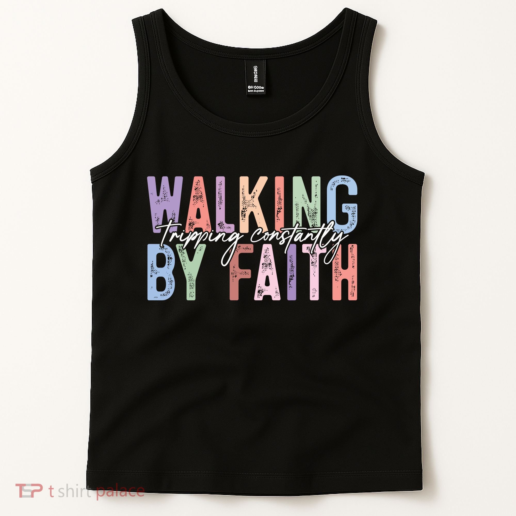 Walking By Faith Tripping Constantly Retro Funny Christian Slogan Tank Top