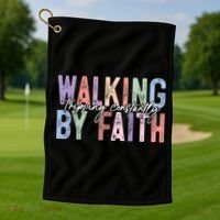 Walking By Faith Tripping Constantly Retro Funny Christian Slogan Golf Towel thumb 1