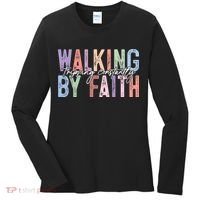 Walking By Faith Tripping Constantly Retro Funny Christian Slogan Women's Long Sleeve Shirt thumb 0