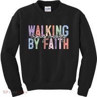 Walking By Faith Tripping Constantly Retro Funny Christian Slogan Kids Sweatshirt thumb 0
