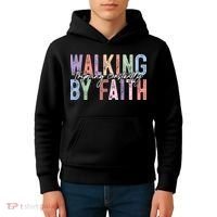Walking By Faith Tripping Constantly Retro Funny Christian Slogan Kids Hoodie thumb 4